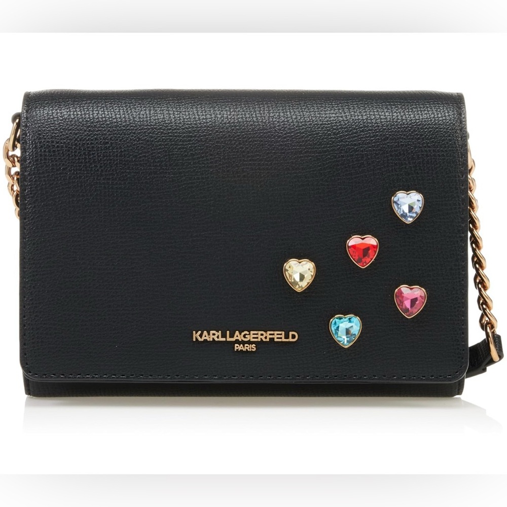 Karl Lagerfeld Black Crossbody Bag with Heart Accents